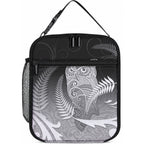 New Zealand Aotearoa Ruru Lunch Bag Maori Fern Art Black