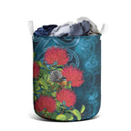 New Zealand Matariki Piwakawaka Laundry Basket Maori Koru With Pohutukawa Flowers