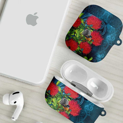 New Zealand Matariki Piwakawaka AirPods Case Maori Koru With Pohutukawa Flowers
