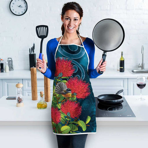 New Zealand Matariki Piwakawaka Apron Maori Koru With Pohutukawa Flowers