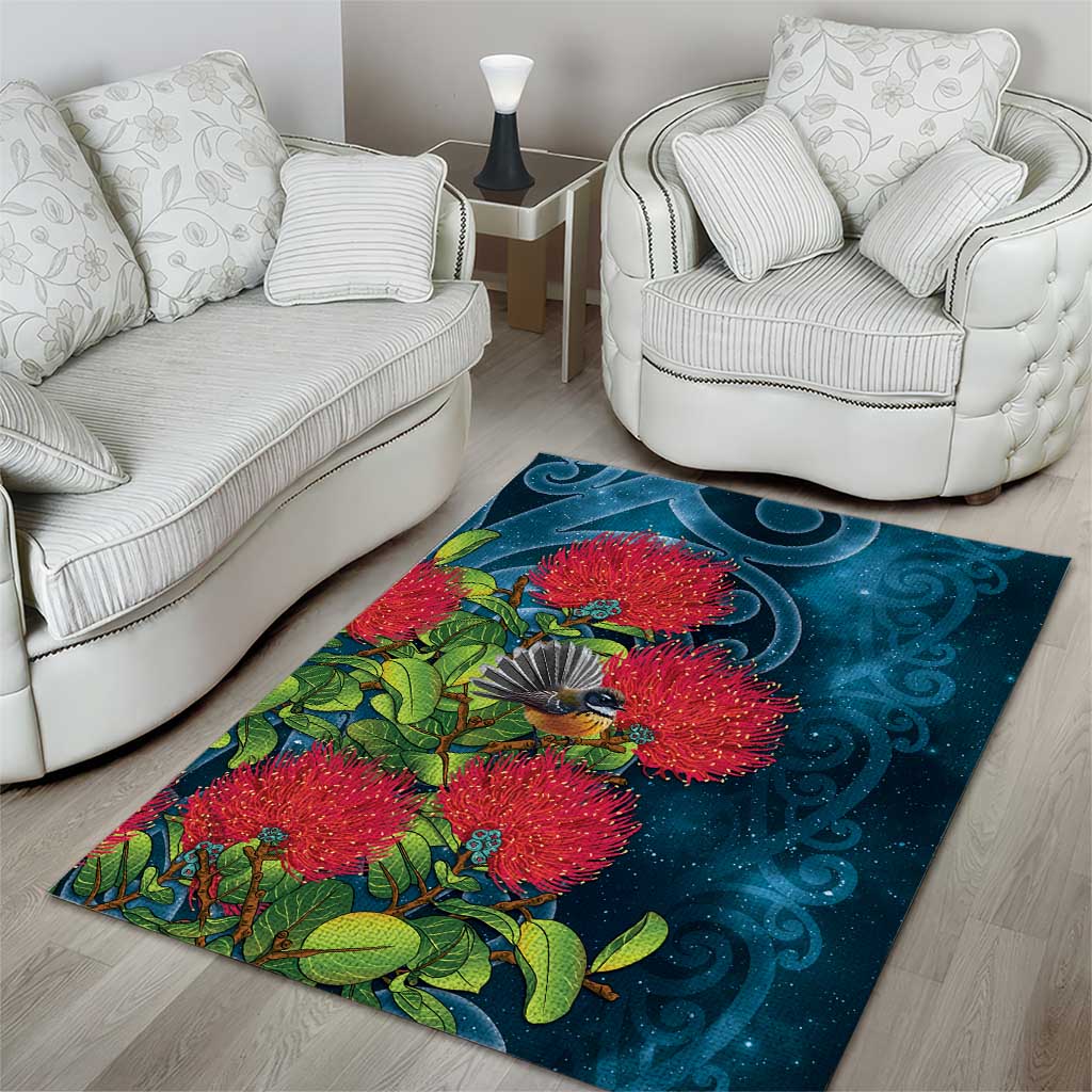 New Zealand Matariki Piwakawaka Area Rug Maori Koru With Pohutukawa Flowers