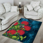 New Zealand Matariki Piwakawaka Area Rug Maori Koru With Pohutukawa Flowers