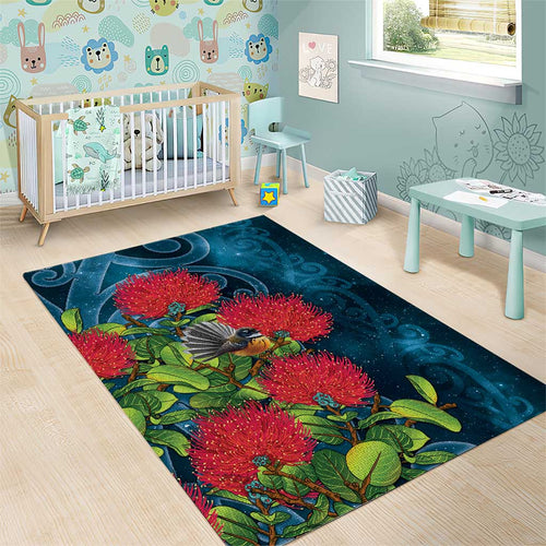 New Zealand Matariki Piwakawaka Area Rug Maori Koru With Pohutukawa Flowers