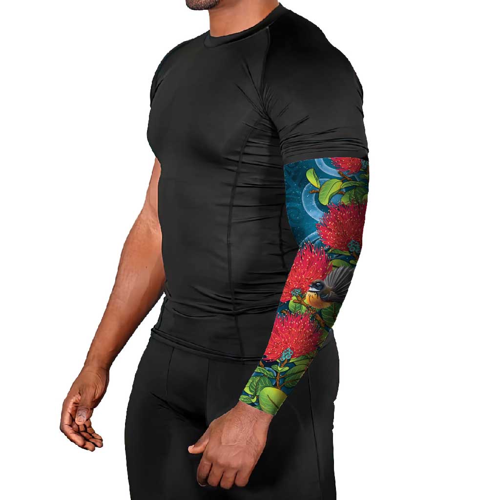 New Zealand Matariki Piwakawaka Arm Sleeves Maori Koru With Pohutukawa Flowers
