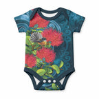 New Zealand Matariki Piwakawaka Baby Onesie Maori Koru With Pohutukawa Flowers