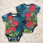 New Zealand Matariki Piwakawaka Baby Onesie Maori Koru With Pohutukawa Flowers