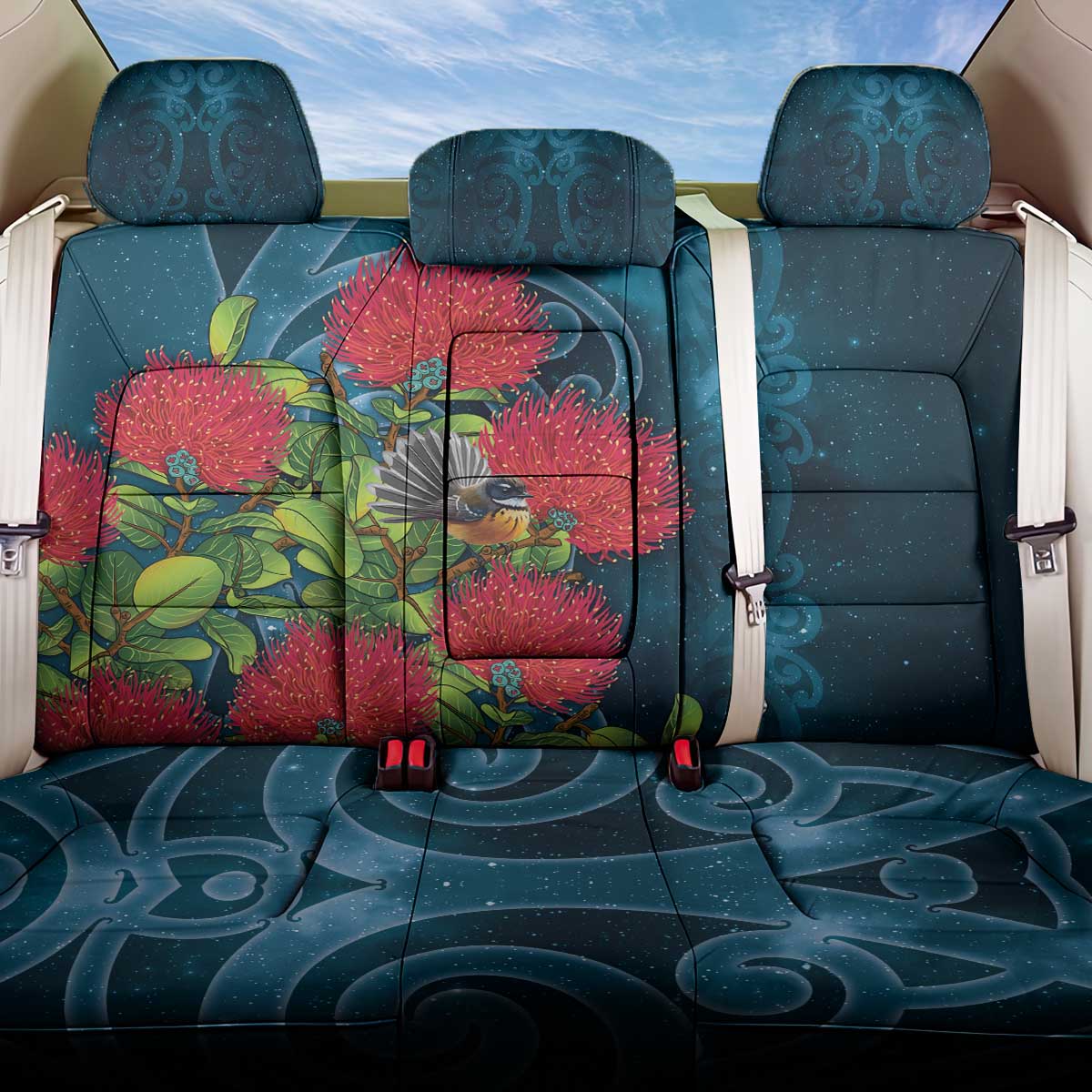 New Zealand Matariki Piwakawaka Back Car Seat Cover Maori Koru With Pohutukawa Flowers