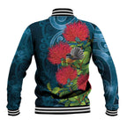 New Zealand Matariki Piwakawaka Baseball Jacket Maori Koru With Pohutukawa Flowers