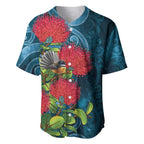 New Zealand Matariki Piwakawaka Baseball Jersey Maori Koru With Pohutukawa Flowers
