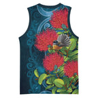 New Zealand Matariki Piwakawaka Basketball Jersey Maori Koru With Pohutukawa Flowers