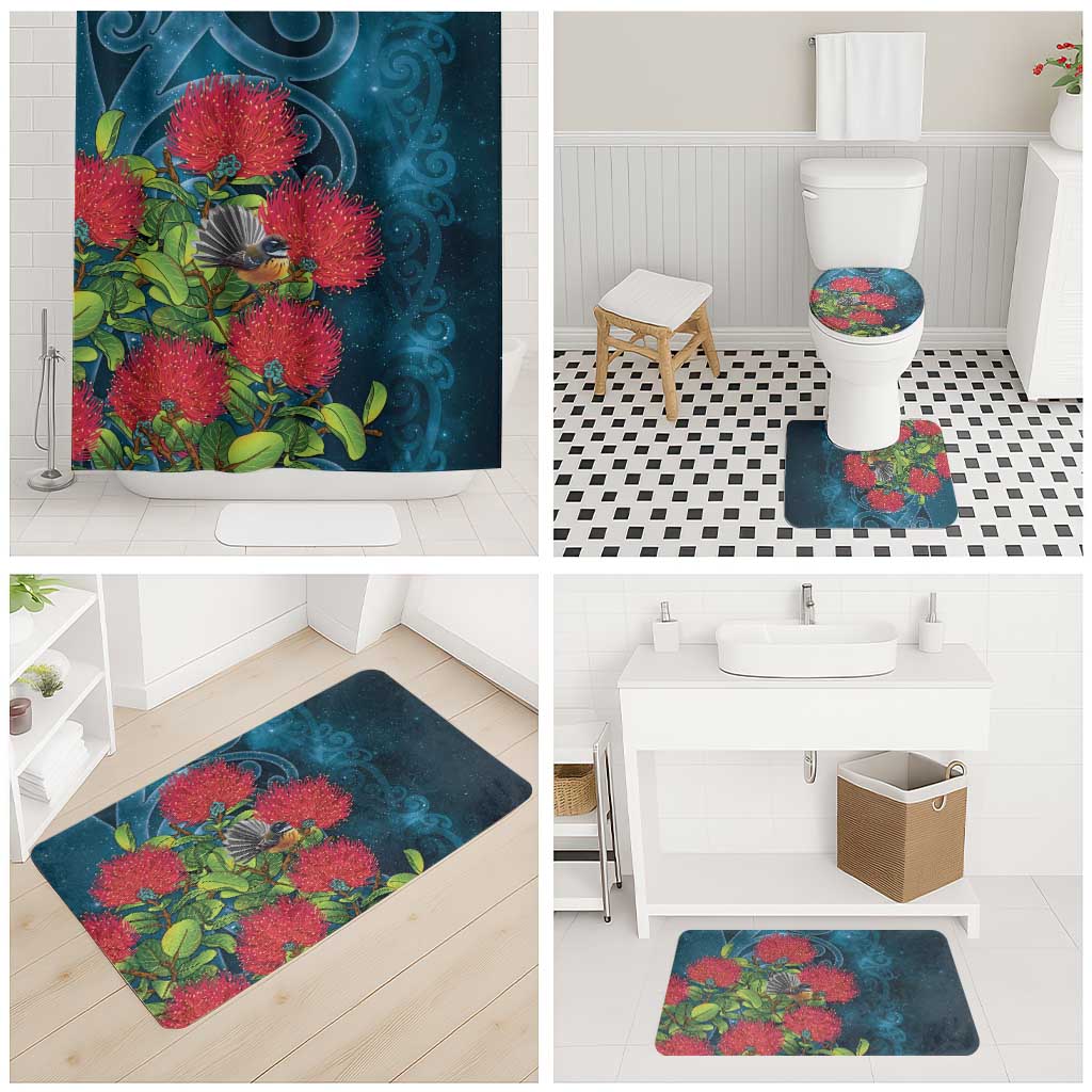 New Zealand Matariki Piwakawaka Bathroom Set Maori Koru With Pohutukawa Flowers