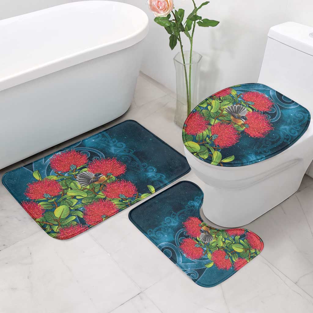New Zealand Matariki Piwakawaka Bathroom Set Maori Koru With Pohutukawa Flowers