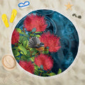 New Zealand Matariki Piwakawaka Beach Blanket Maori Koru With Pohutukawa Flowers