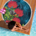 New Zealand Matariki Piwakawaka Beach Blanket Maori Koru With Pohutukawa Flowers