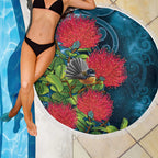 New Zealand Matariki Piwakawaka Beach Blanket Maori Koru With Pohutukawa Flowers