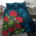 New Zealand Matariki Piwakawaka Bedding Set Maori Koru With Pohutukawa Flowers