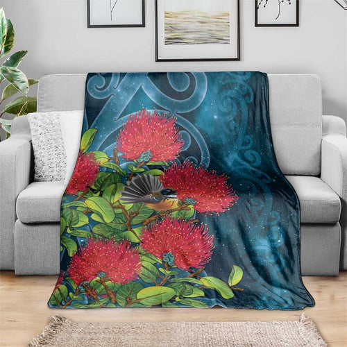 New Zealand Matariki Piwakawaka Blanket Maori Koru With Pohutukawa Flowers