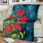 New Zealand Matariki Piwakawaka Blanket Maori Koru With Pohutukawa Flowers