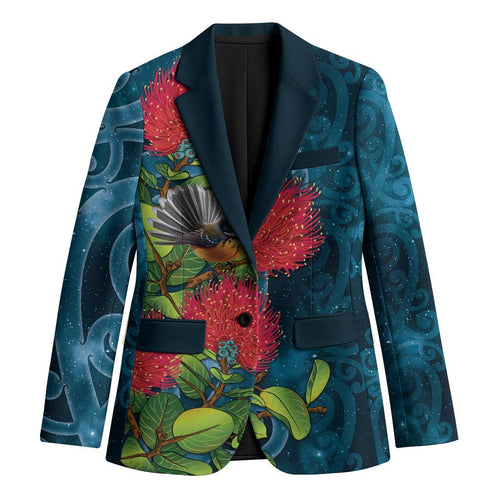 New Zealand Matariki Piwakawaka Blazer Maori Koru With Pohutukawa Flowers