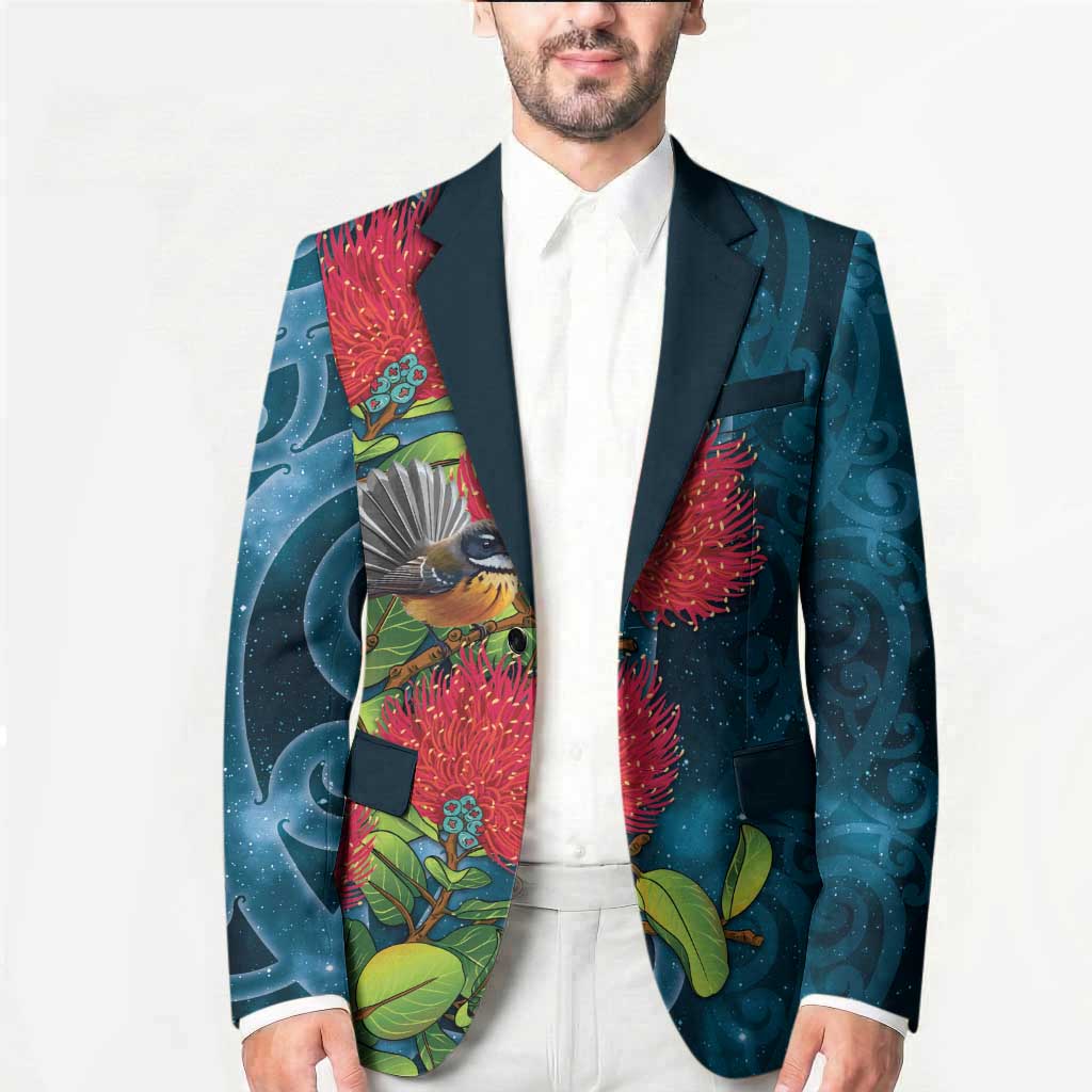 New Zealand Matariki Piwakawaka Blazer Maori Koru With Pohutukawa Flowers