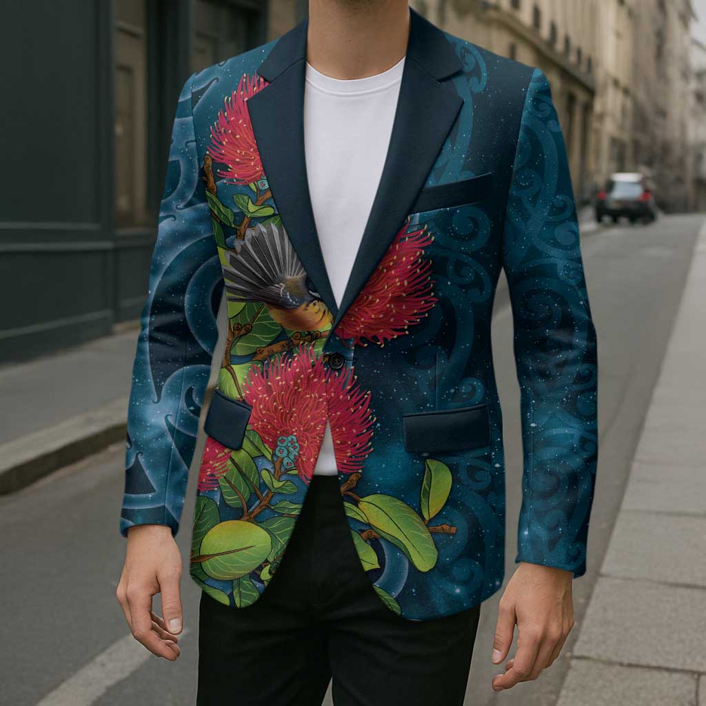 New Zealand Matariki Piwakawaka Blazer Maori Koru With Pohutukawa Flowers