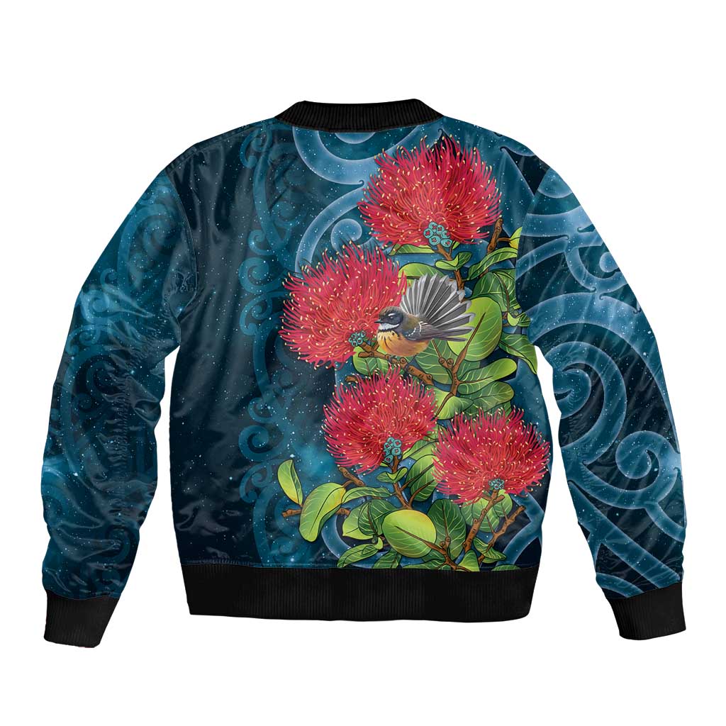 New Zealand Matariki Piwakawaka Bomber Jacket Maori Koru With Pohutukawa Flowers