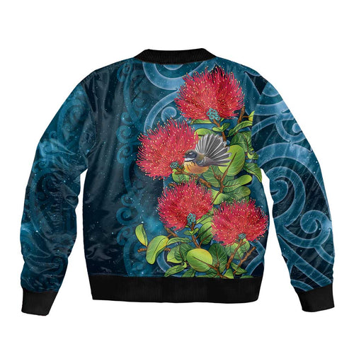 New Zealand Matariki Piwakawaka Bomber Jacket Maori Koru With Pohutukawa Flowers