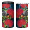 New Zealand Matariki Piwakawaka 4 in 1 Can Cooler Tumbler Maori Koru With Pohutukawa Flowers