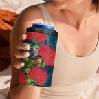 New Zealand Matariki Piwakawaka 4 in 1 Can Cooler Tumbler Maori Koru With Pohutukawa Flowers
