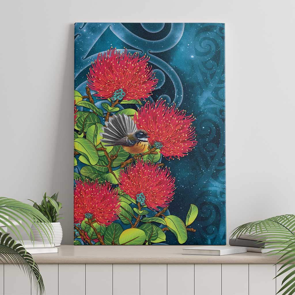 New Zealand Matariki Piwakawaka Canvas Wall Art Maori Koru With Pohutukawa Flowers