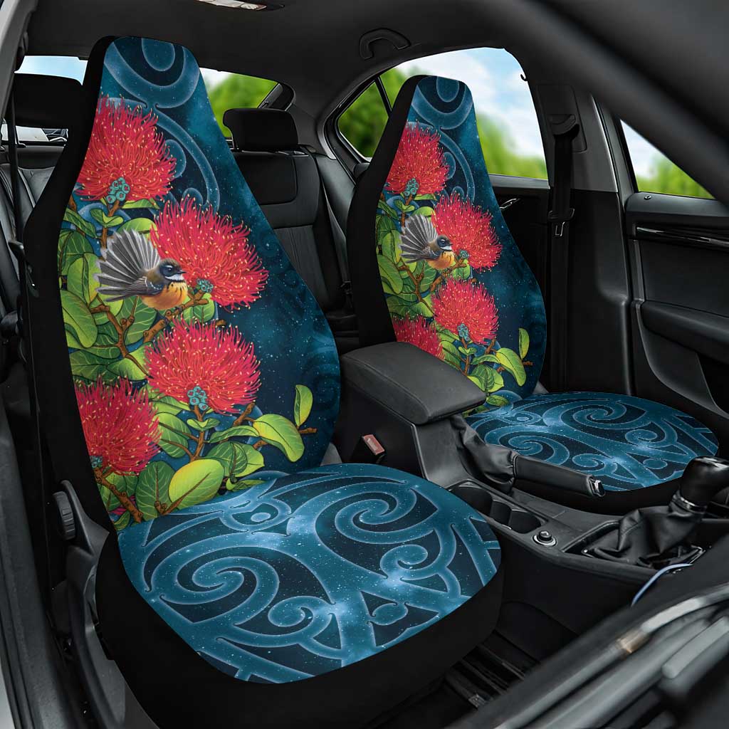 New Zealand Matariki Piwakawaka Car Seat Cover Maori Koru With Pohutukawa Flowers