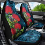 New Zealand Matariki Piwakawaka Car Seat Cover Maori Koru With Pohutukawa Flowers