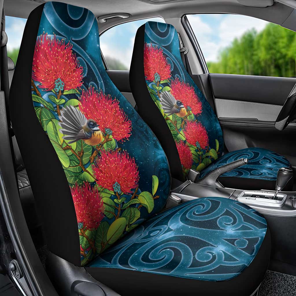 New Zealand Matariki Piwakawaka Car Seat Cover Maori Koru With Pohutukawa Flowers