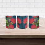 New Zealand Matariki Piwakawaka Ceramic Mug Maori Koru With Pohutukawa Flowers