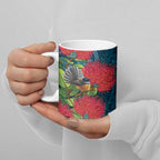 New Zealand Matariki Piwakawaka Ceramic Mug Maori Koru With Pohutukawa Flowers