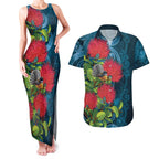 New Zealand Matariki Piwakawaka Couples Matching Tank Maxi Dress and Hawaiian Shirt Maori Koru With Pohutukawa Flowers