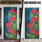 New Zealand Matariki Piwakawaka Door Cover Maori Koru With Pohutukawa Flowers