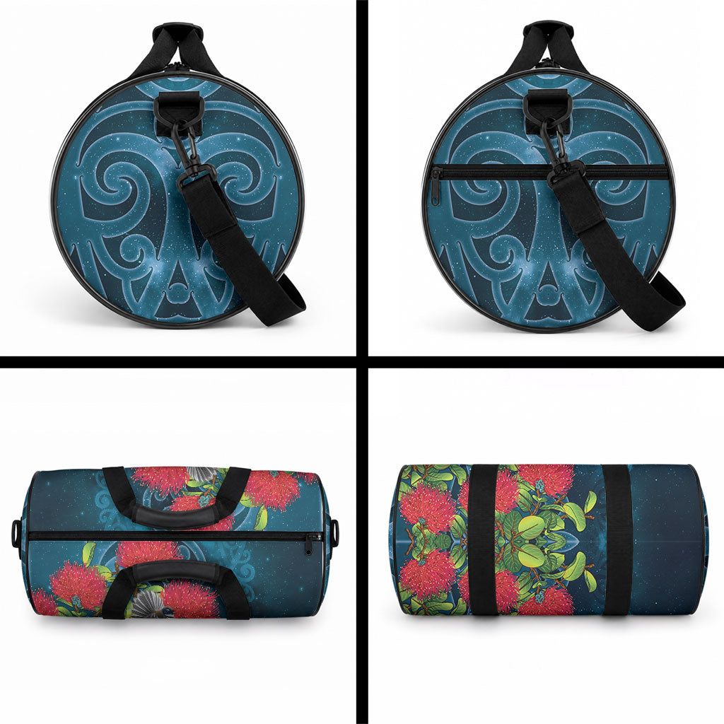 New Zealand Matariki Piwakawaka Duffle Bag Maori Koru With Pohutukawa Flowers