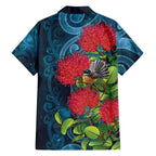 New Zealand Matariki Piwakawaka Family Matching Long Sleeve Bodycon Dress and Hawaiian Shirt Maori Koru With Pohutukawa Flowers