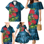New Zealand Matariki Piwakawaka Family Matching Mermaid Dress and Hawaiian Shirt Maori Koru With Pohutukawa Flowers