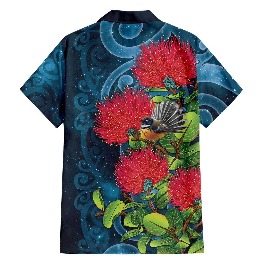 New Zealand Matariki Piwakawaka Family Matching Off Shoulder Maxi Dress and Hawaiian Shirt Maori Koru With Pohutukawa Flowers
