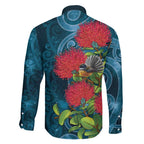 New Zealand Matariki Piwakawaka Family Matching Off Shoulder Maxi Dress and Hawaiian Shirt Maori Koru With Pohutukawa Flowers