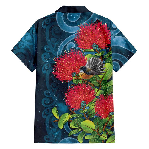 New Zealand Matariki Piwakawaka Family Matching Tank Maxi Dress and Hawaiian Shirt Maori Koru With Pohutukawa Flowers