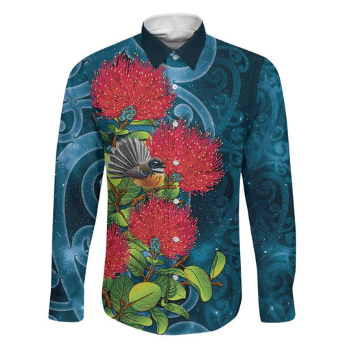 New Zealand Matariki Piwakawaka Family Matching Tank Maxi Dress and Hawaiian Shirt Maori Koru With Pohutukawa Flowers