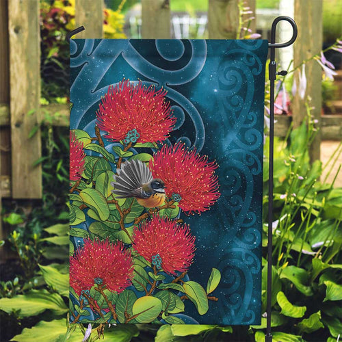 New Zealand Matariki Piwakawaka Garden Flag Maori Koru With Pohutukawa Flowers