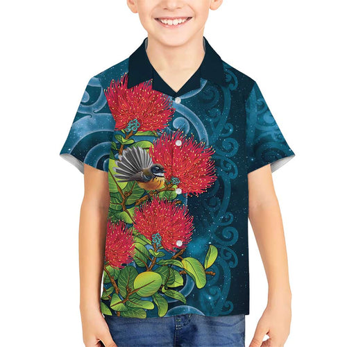 New Zealand Matariki Piwakawaka Hawaiian Shirt Maori Koru With Pohutukawa Flowers