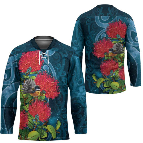 New Zealand Matariki Piwakawaka Hockey Jersey Maori Koru With Pohutukawa Flowers