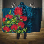 New Zealand Matariki Piwakawaka Hooded Blanket Maori Koru With Pohutukawa Flowers
