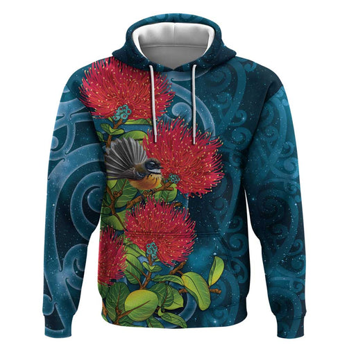 New Zealand Matariki Piwakawaka Hoodie Maori Koru With Pohutukawa Flowers