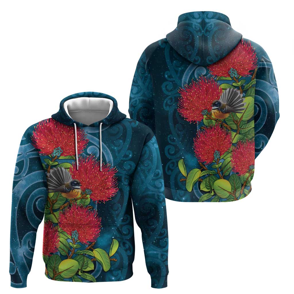 New Zealand Matariki Piwakawaka Hoodie Maori Koru With Pohutukawa Flowers